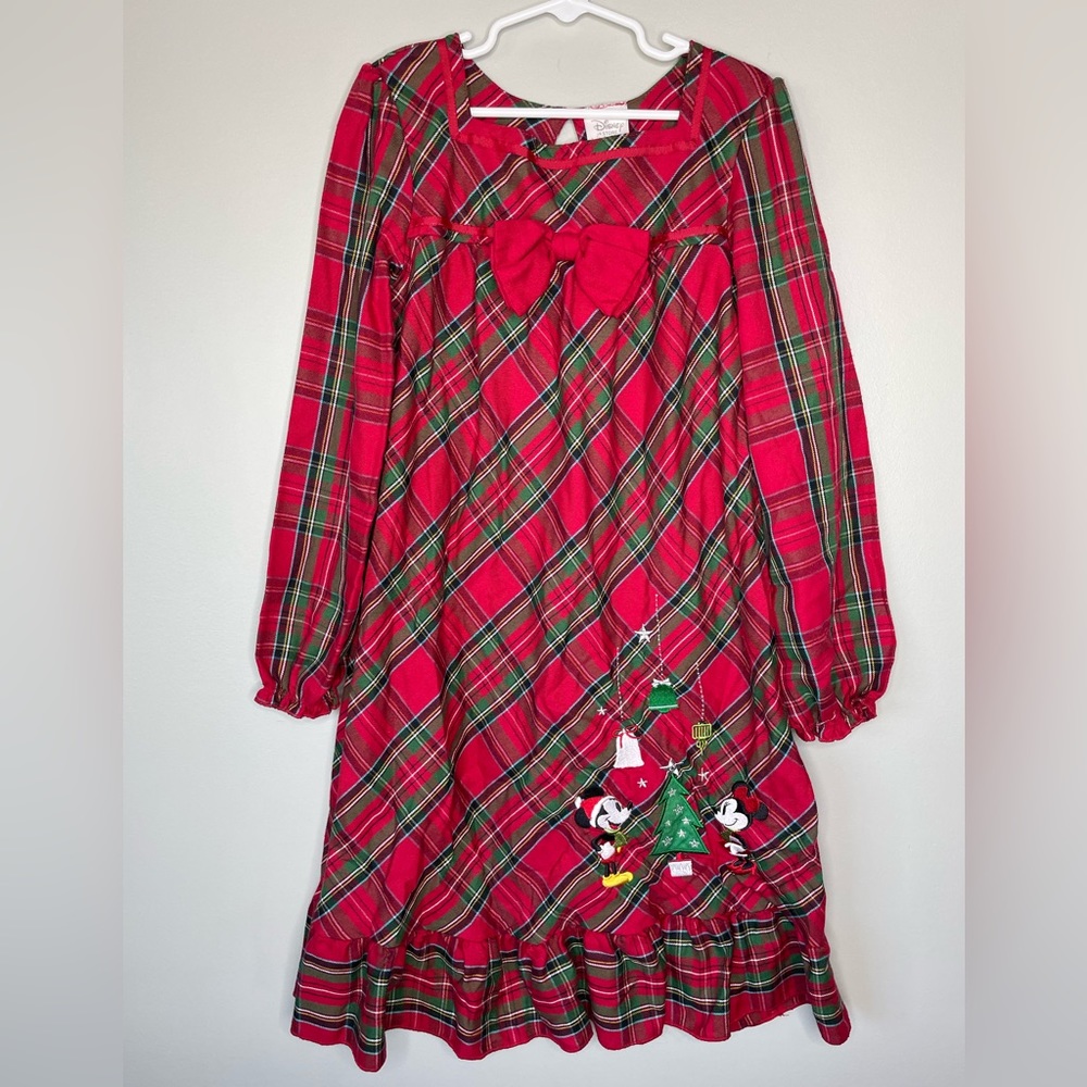 Disney Plaid Mickey and Minnie Christmas Holiday Night Gown Size 7/8